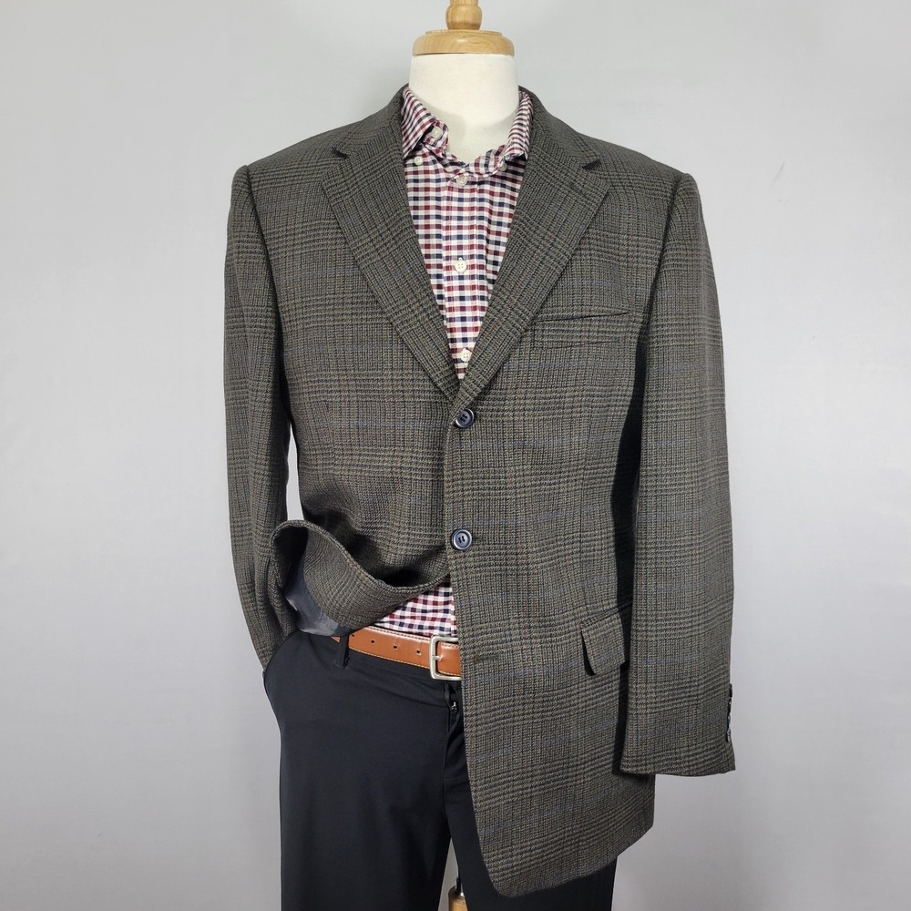 Gianfranco Ruffini Men's Sport Coat Three Button Brown Lambs Wool Plaid 41R